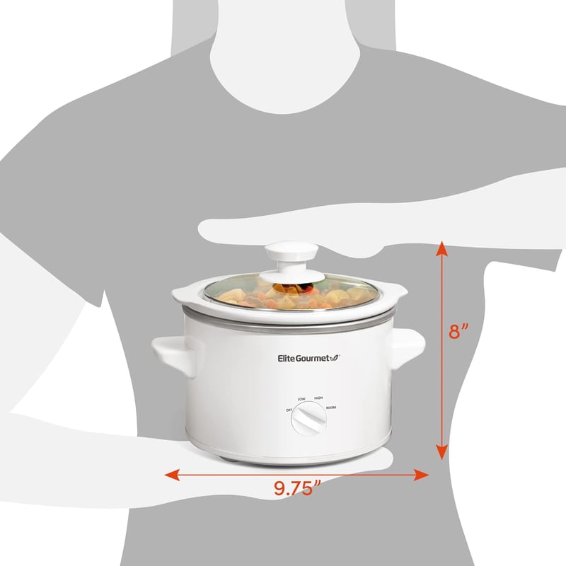 Elite Gourmet Kerámia Lassú Főzőedény 1,7L Fehér Szabályozható Hőmérséklettel