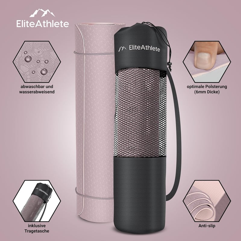 EliteAthlete Yoga Mat 183x61cm Piros Fitness Szőnyeg Csúszásmentes Táskával