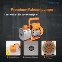 Vákuová pumpa pre HVAC Elitech NVP-5, 5 CFM, 2 l/s, 1/3 HP, jednostupňové rotačné lopatkové čerpadlo, kompatibilné s klimatizáciami R32, R134a, R410a, certifikácia CE 3