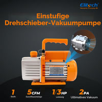 Vákuová pumpa pre HVAC Elitech NVP-5, 5 CFM, 2 l/s, 1/3 HP, jednostupňové rotačné lopatkové čerpadlo, kompatibilné s klimatizáciami R32, R134a, R410a, certifikácia CE 2
