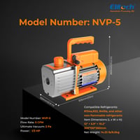 Vákuová pumpa pre HVAC Elitech NVP-5, 5 CFM, 2 l/s, 1/3 HP, jednostupňové rotačné lopatkové čerpadlo, kompatibilné s klimatizáciami R32, R134a, R410a, certifikácia CE 6