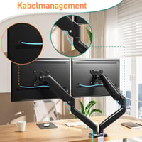 ELIVED Dupla Monitortartó Kar 13-32" Képernyőkhöz, Gázrugós, 9kg Teherbírás, 360° Forgatható, VESA 75/100, Állítható Magasság, Asztali Rögzí 8