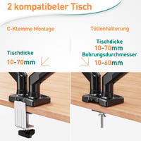 ELIVED Dupla Monitortartó Kar 13-32" Képernyőkhöz, Gázrugós, 9kg Teherbírás, 360° Forgatható, VESA 75/100, Állítható Magasság, Asztali Rögzí 5