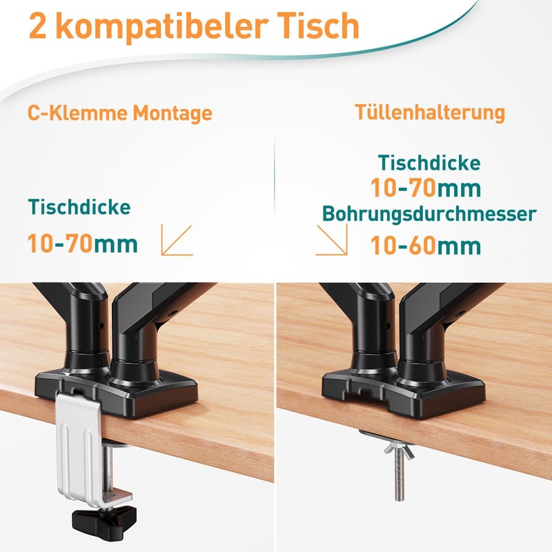ELIVED Dupla Monitortartó Kar 13-32" Képernyőkhöz, Gázrugós, 9kg Teherbírás, 360° Forgatható, VESA 75/100, Állítható Magasság, Asztali Rögzí