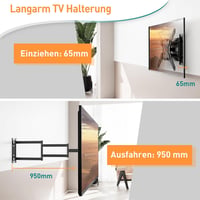 ELIVED EV3018 hosszú karos TV fali tartó 26-65 colos tévéhez, 950 mm nyújtható, max 35 kg 2