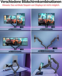 ELIVED EV6012B Dual Monitor Tartó 13-32 Colos Képernyőhöz, Gázrugós Monitor Kar Forgatható 5