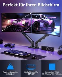 ELIVED EV6012B Dual Monitor Tartó 13-32 Colos Képernyőhöz, Gázrugós Monitor Kar Forgatható 2