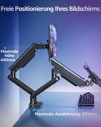 ELIVED EV6012B Dual Monitor Tartó 13-32 Colos Képernyőhöz, Gázrugós Monitor Kar Forgatható 4