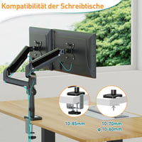 ELIVED EV6032 Dupla Monitortartó Kar 13-32 Colos Képernyőkhöz, VESA 75/100, Gázrugós, 360° Forgatható, 9kg/Kar Teherbírás, Állítható Magassá 4