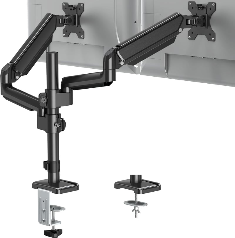 ELIVED EV6032 Dupla Monitortartó Kar 13-32 Colos Képernyőkhöz, VESA 75/100, Gázrugós, 360° Forgatható, 9kg/Kar Teherbírás, Állítható Magassá