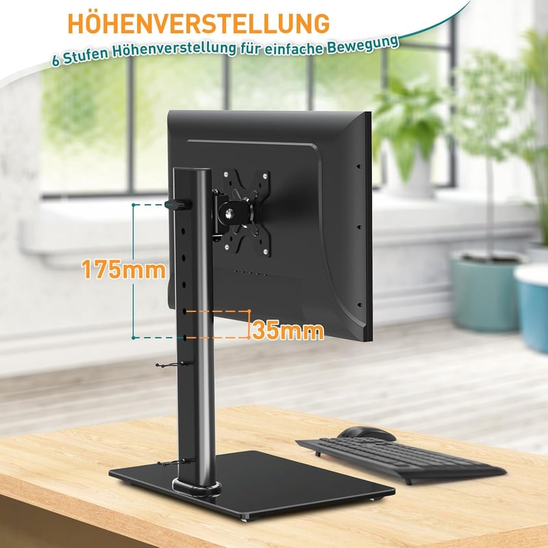 ELIVED Monitor Állvány 13-32 Hüvelyk Képernyőkhöz 15kg-ig, Asztali Monitorkar 360° Forgatható 90° Döntés VESA 75/100mm