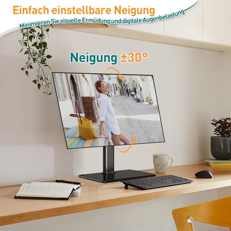 ELIVED Monitor Állvány 13-32 Hüvelyk Képernyőkhöz 15kg-ig, Asztali Monitorkar 360° Forgatható 90° Döntés VESA 75/100mm