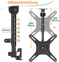 ELIVED összecsukható mennyezeti TV tartó 14-42 colos tévéhez, max 10kg, VESA 200x200mm 5