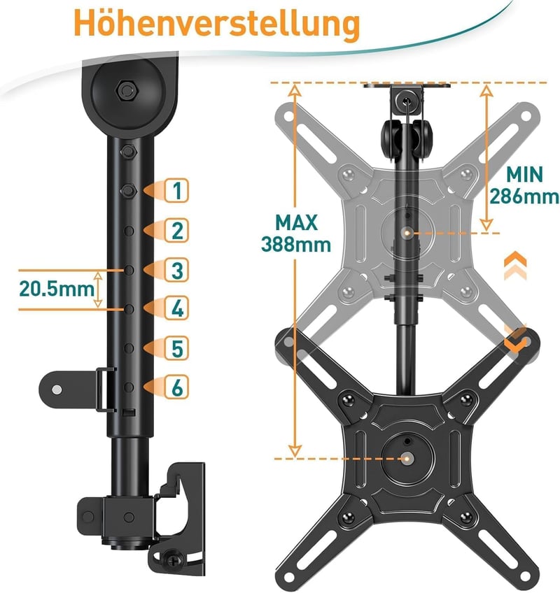ELIVED összecsukható mennyezeti TV tartó 14-42 colos tévéhez, max 10kg, VESA 200x200mm