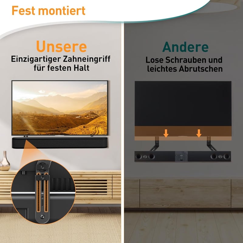 ELIVED Soundbar Tartó Konzol TV-hez 6,8 kg-ig, Állítható Fali Rögzítő Szerelőeszköz Nélkül, Kivehető Karokkal EV5010