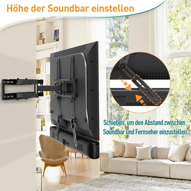 ELIVED Soundbar Tartó Konzol TV-hez 6,8 kg-ig, Állítható Fali Rögzítő Szerelőeszköz Nélkül, Kivehető Karokkal EV5010