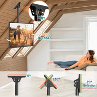 Stropný držiak na TV ELIVED pre televízory s uhlopriečkou 26-65 palcov, max. VESA 400x400 mm, nosnosť 45 kg, výškovo nastaviteľný do 1 m, sklopný a otočný držiak 2