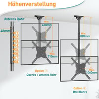 Stropný držiak na TV ELIVED pre televízory s uhlopriečkou 26-65 palcov, max. VESA 400x400 mm, nosnosť 45 kg, výškovo nastaviteľný do 1 m, sklopný a otočný držiak 3