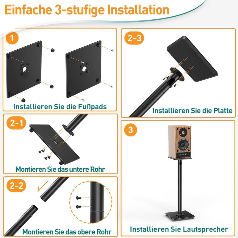 ELIVED Univerzális Hangfal Állvány 808mm Üveg Talppal Satellite és Polc Hangfalakhoz Kábel Vezetéssel Teufel JBL Sony 10kg Teherbírás 1 Pár