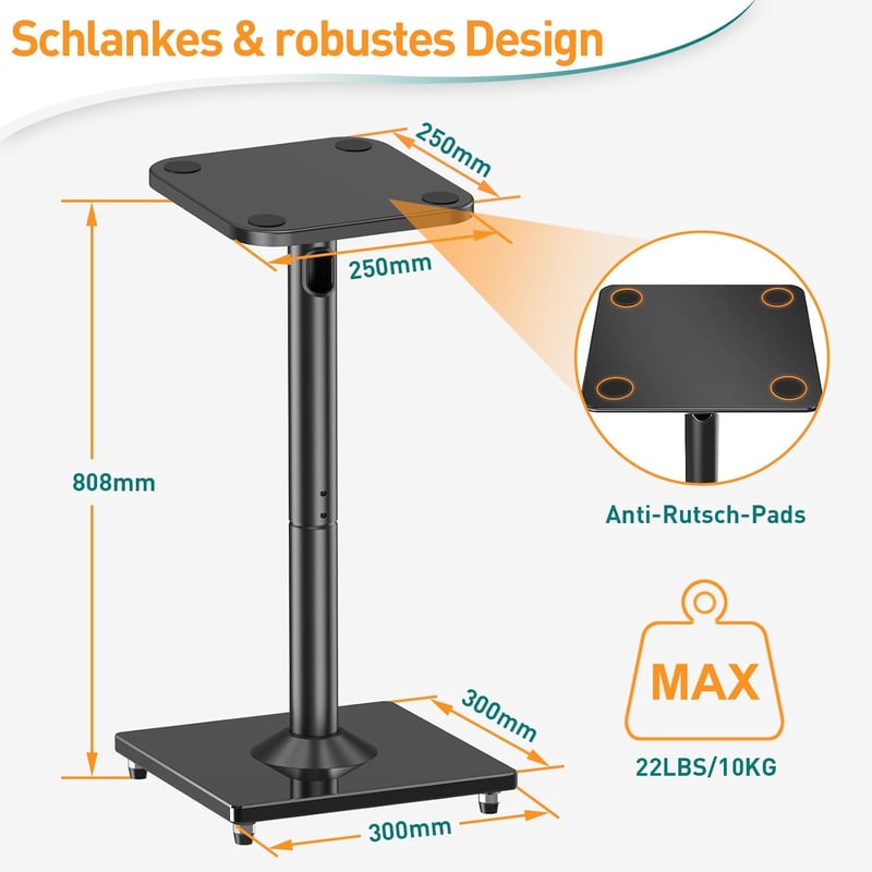 ELIVED Univerzális Hangfal Állvány 808mm Üveg Talppal Satellite és Polc Hangfalakhoz Kábel Vezetéssel Teufel JBL Sony 10kg Teherbírás 1 Pár