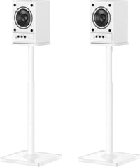 ELIVED Univerzális Hangfal Állvány Állítható 95 cm Magasságig, Üvegalappal és Kábelvezető Csatornával, 10 kg Terhelhetőség, Fehér, Pár - Weiß mit verstellbarer Höhe 1