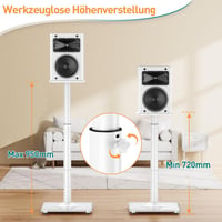 ELIVED Univerzális Hangfal Állvány Állítható 95 cm Magasságig, Üvegalappal és Kábelvezető Csatornával, 10 kg Terhelhetőség, Fehér, Pár - Weiß mit verstellbarer Höhe 2