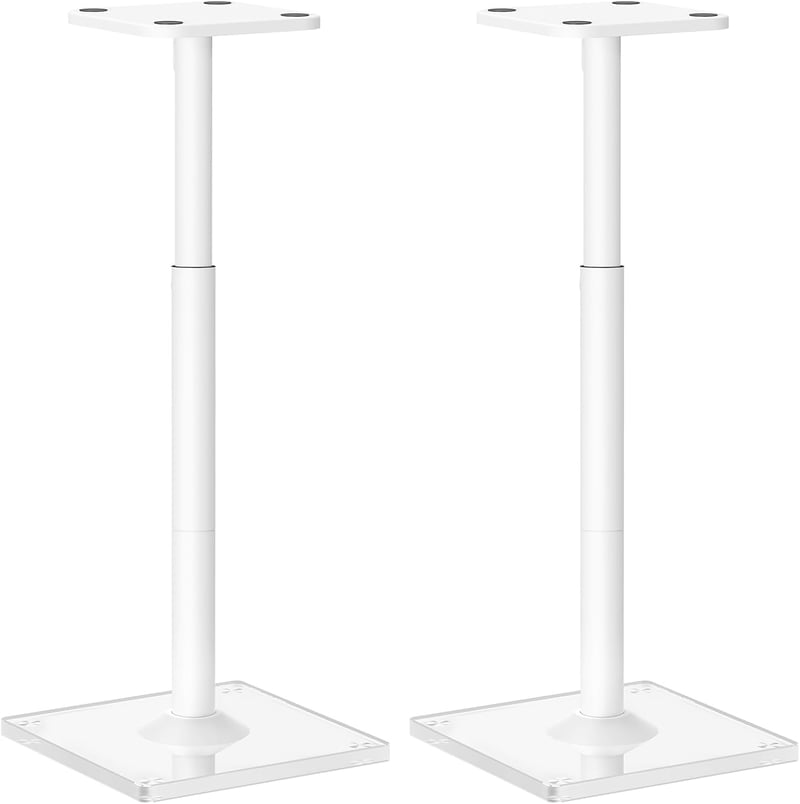 ELIVED Univerzális Hangfal Állvány Állítható 95 cm Magasságig, Üvegalappal és Kábelvezető Csatornával, 10 kg Terhelhetőség, Fehér, Pár - Weiß mit verstellbarer Höhe