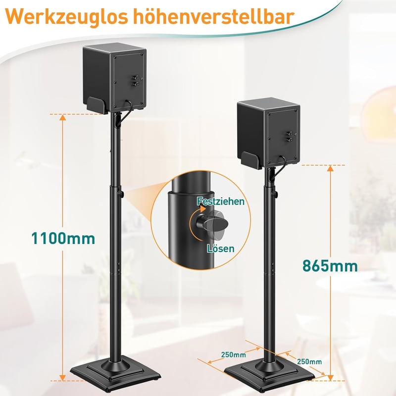 ELIVED Univerzális Hangfal Állvány Magasságállítható Kábelvezető Rendszerrel 5kg