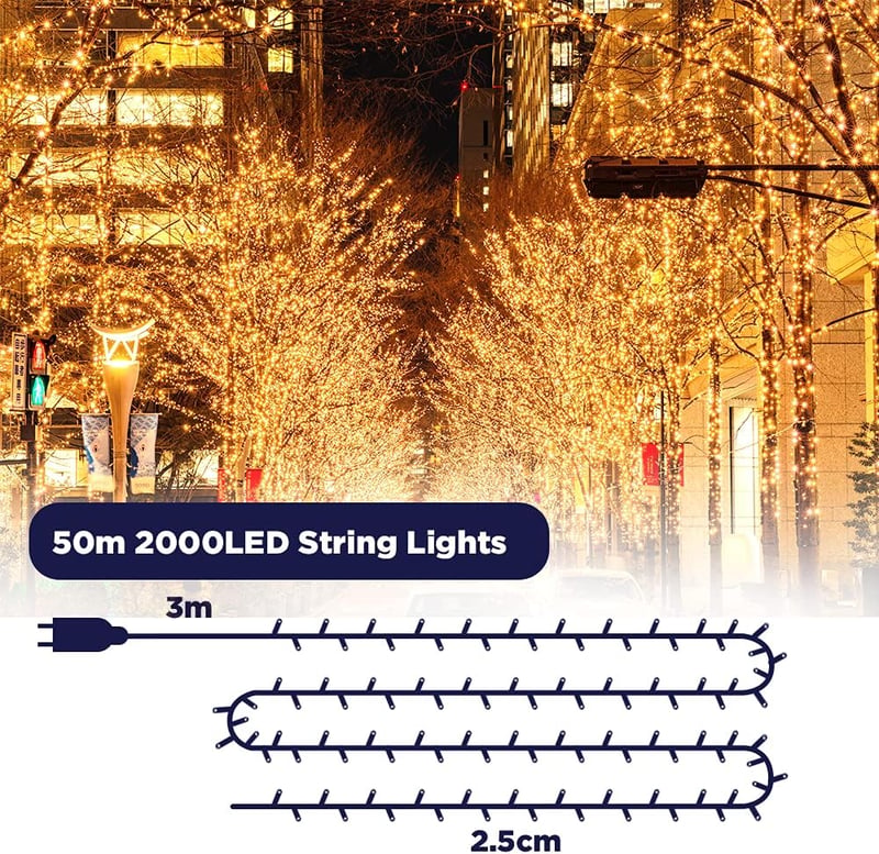 ELKTRY 2000 LED Tündérfény 50m Meleg Fehér Kültéri Beltéri Vízálló IP44