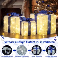 ELKTRY XXL 30 cm LED ajándékdoboz szett 3 db, 117 LED, kék, összecsukható, időzítővel, kültéri beltéri karácsony dekoráció 3