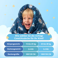 Pătură cu greutate Ella pentru copii 3,2 kg, 100x150 cm, Pătură terapeutică împotriva stresului și anxietății, Microbile de sticlă hipoalergenice, Bumbac moale, pentru copii între 25-40 kg 2