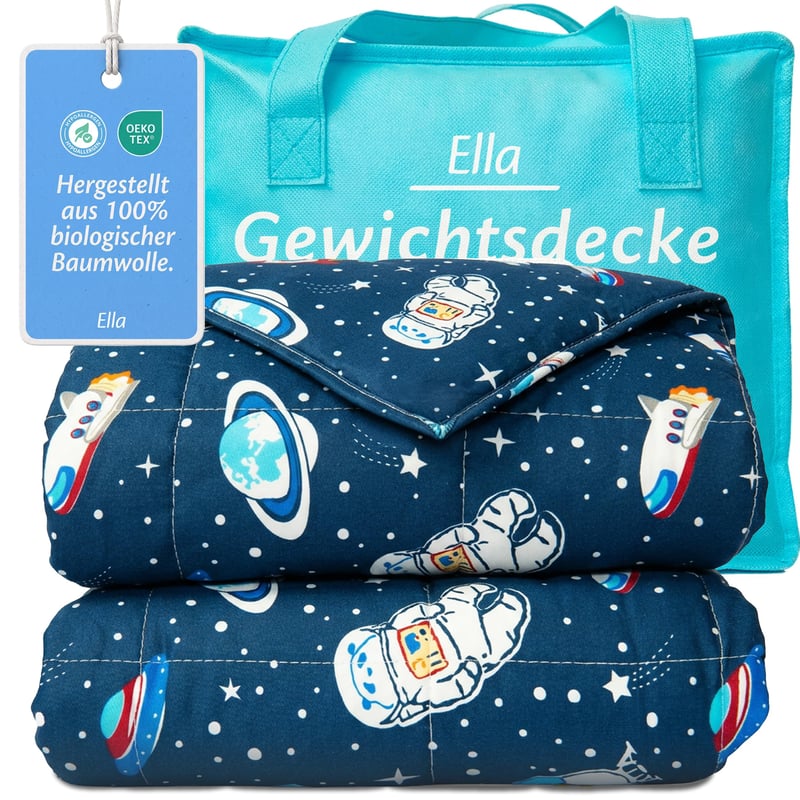 Pătură cu greutate Ella pentru copii 3,2 kg, 100x150 cm, Pătură terapeutică împotriva stresului și anxietății, Microbile de sticlă hipoalergenice, Bumbac moale, pentru copii între 25-40 kg