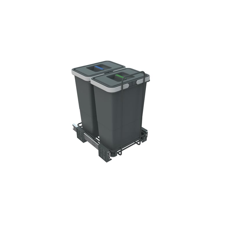Coș de gunoi selectiv extractibil ELLETIPI PF01 34C2, gri, 41x23x36 cm, pentru bază din plastic și metal