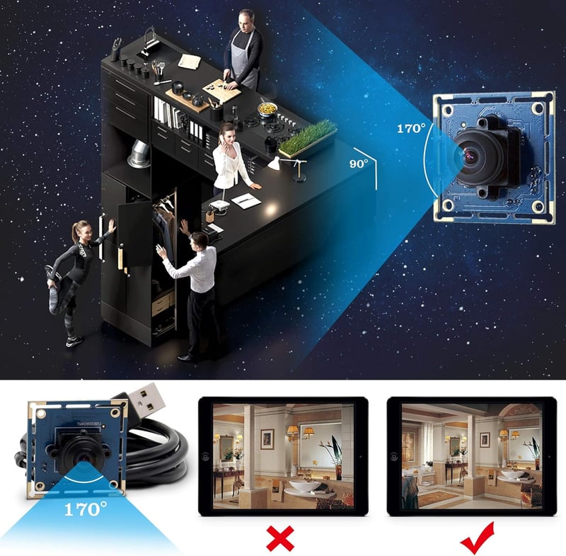 ELP 0.3MP VGA USB Webkamera 170° Halszem Lencse, 480P UVC Plug and Play