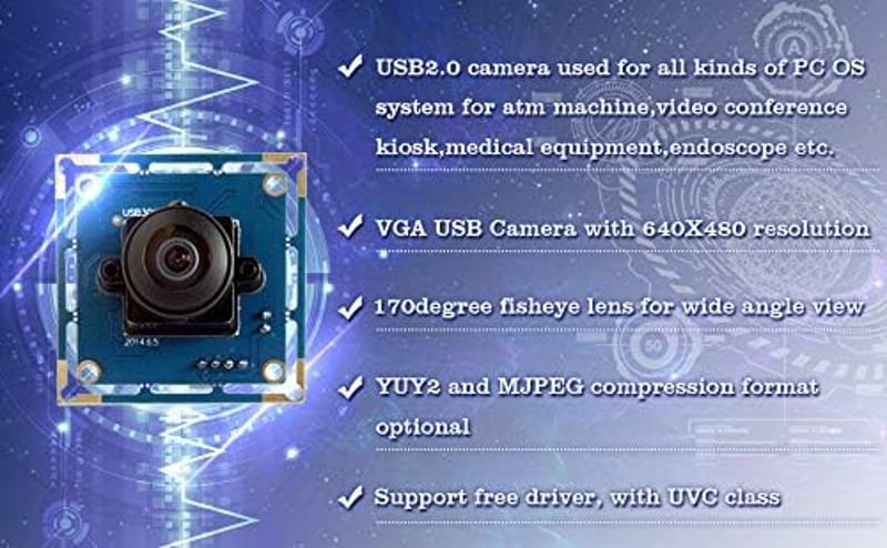 ELP 0.3MP VGA USB Webkamera 170° Halszem Lencse, 480P UVC Plug and Play