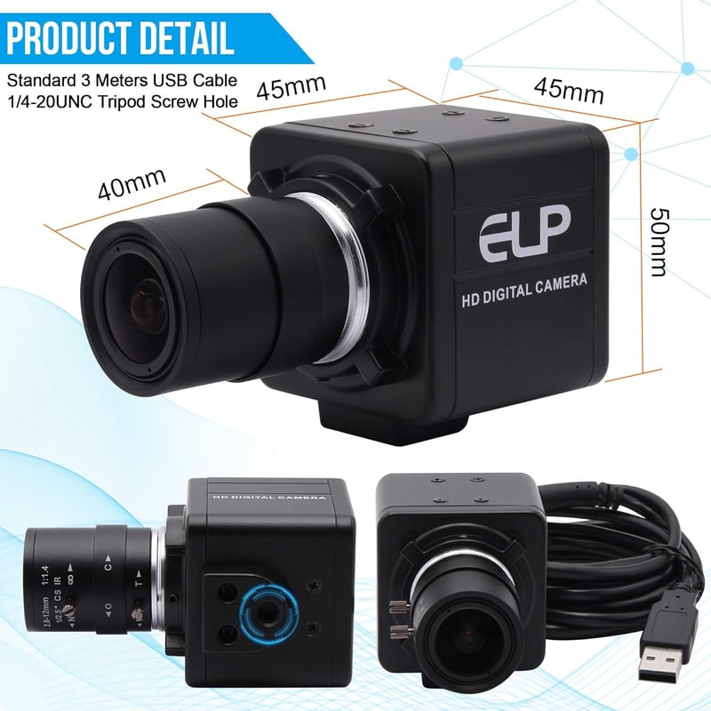 ELP 1080P USB Webkamera 2.8-12mm Zoom Lencse, 60fps Széles Látószög Ipari Kamera