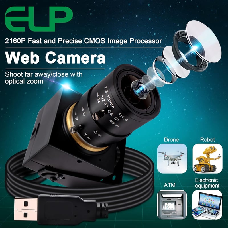 ELP 4K USB Kamera 4x Optikai Zoom 2160P Ultra HD IMX415 Szenzor Laptop Raspberry Pi