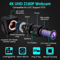 ELP 4K USB Kamera 4x Optikai Zoom 2160P Ultra HD IMX415 Szenzor Laptop Raspberry Pi 6