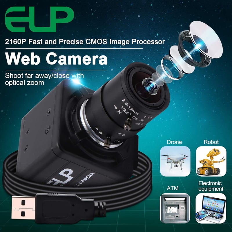 ELP 4K USB Webkamera IMX317 szenzorral, 5-50mm zoom, 2160P videókonferencia