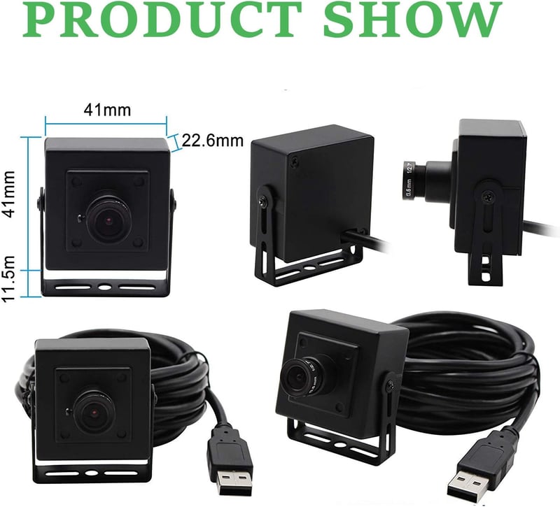 ELP 5MP USB Webkamera 2592x1944 Felbontással - 3.6mm Lencsés Fekete Alumínium Ház - Windows, Linux, Mac Kompatibilis Plug & Play Kamera