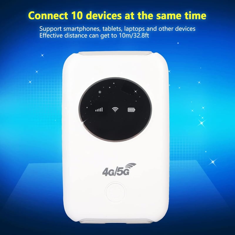 Elprico Hordozható 4G LTE WiFi Router, 300 Mbps Vezeték Nélküli Modem, SIM Kártyás, 3200 mAh Akkumulátor, Fehér