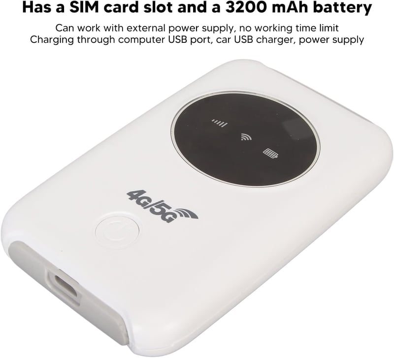 Elprico Hordozható 4G LTE WiFi Router, 300 Mbps Vezeték Nélküli Modem, SIM Kártyás, 3200 mAh Akkumulátor, Fehér