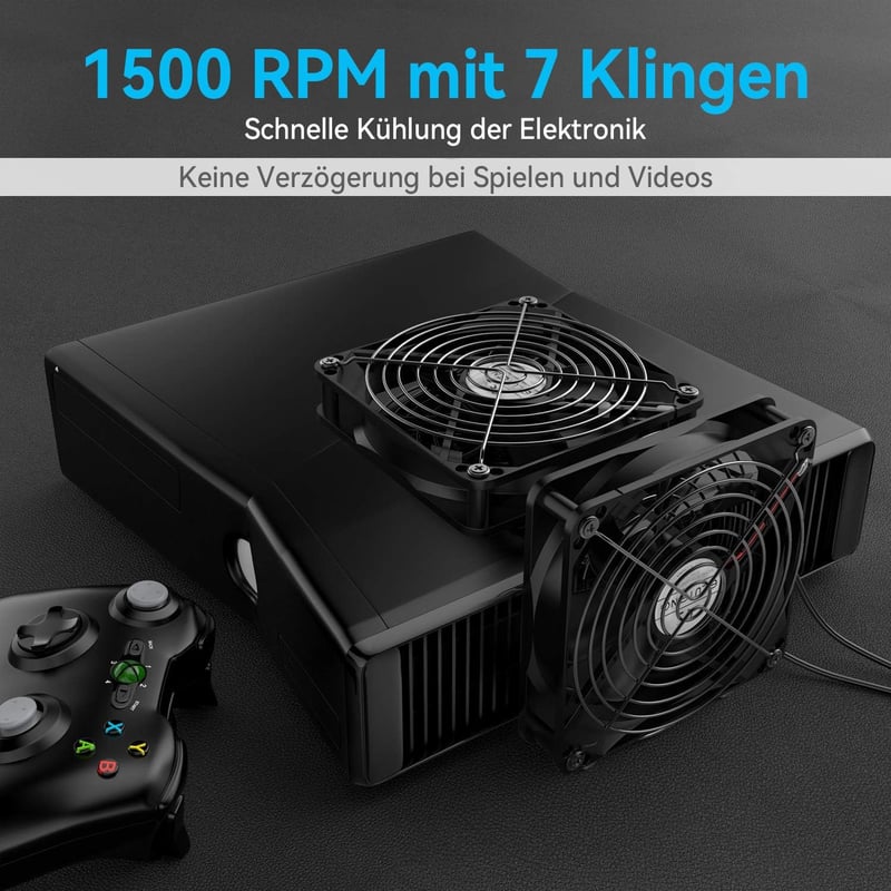 ELUTENG 120mm USB Ventilátor Dupla Ventilátorral, 3 Fokozat, PS4/Laptop/TV Box Kompatibilis