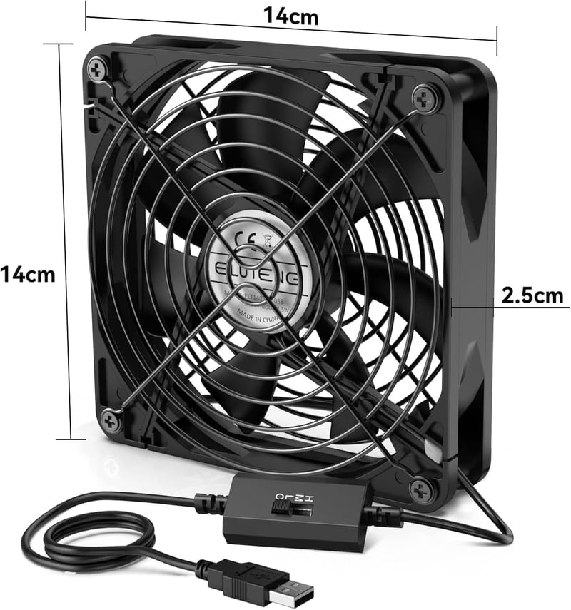 ELUTENG 140mm USB Ventilátor PC-hez 3 Fokozatú Sebességgel