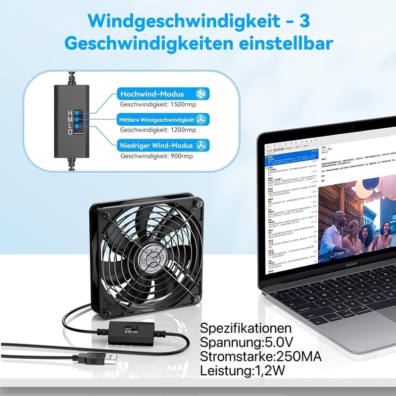 ELUTENG 140mm USB Ventilátor PC-hez 3 Fokozatú Sebességgel