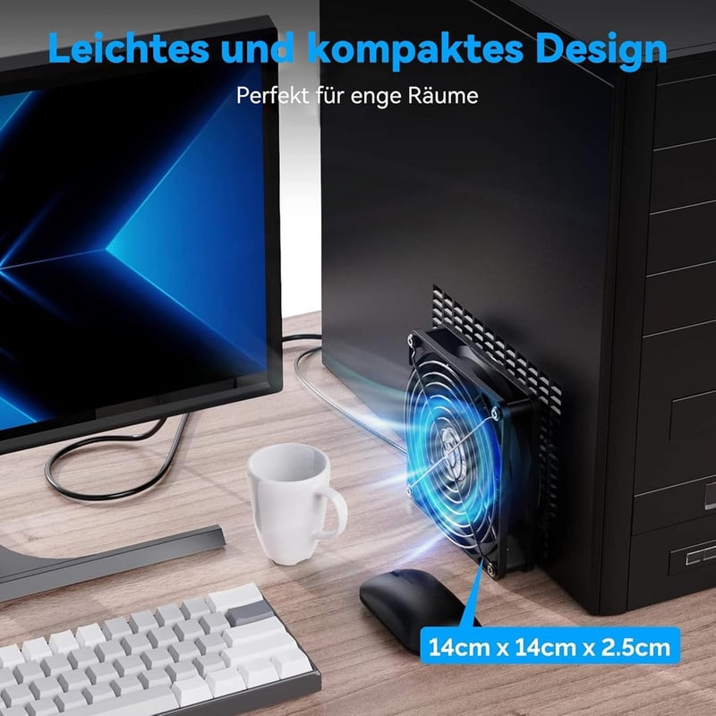 ELUTENG 140mm USB Ventilátor PC-hez 3 Fokozatú Sebességgel
