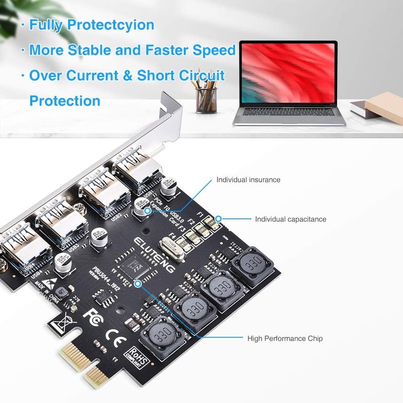 ELUTENG 4 portos PCIe USB 3.0 bővítőkártya 5Gbps asztali PC-hez