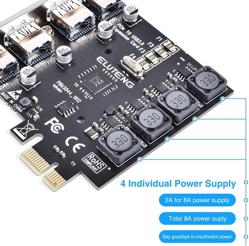 ELUTENG 4 portos PCIe USB 3.0 bővítőkártya 5Gbps asztali PC-hez