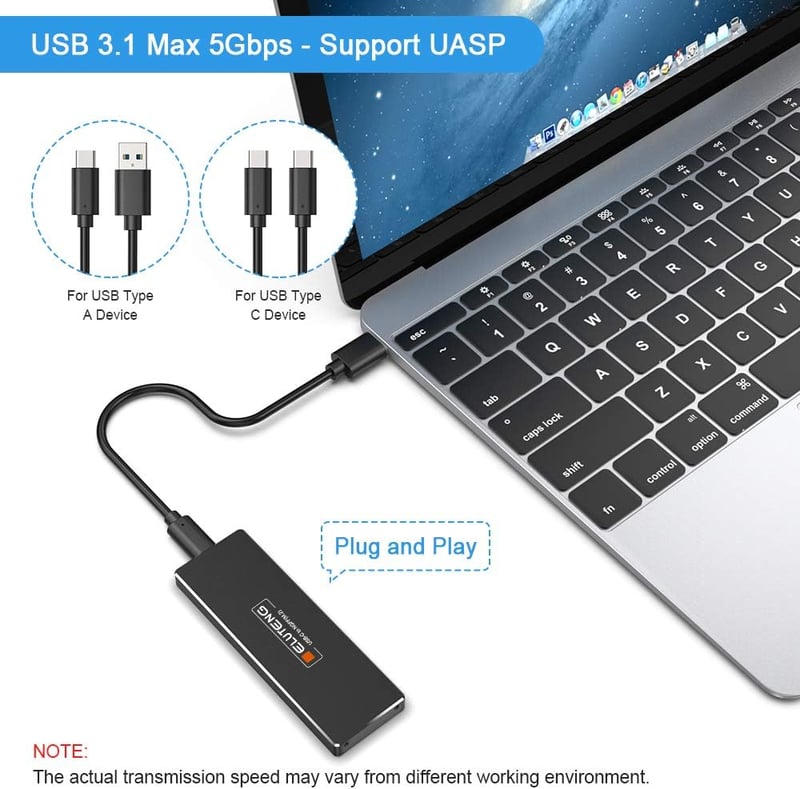 ELUTENG M2 SSD USB-C 3.1 Adapter UASP 6Gbps NGFF Ház 2280 2260 2242 2230