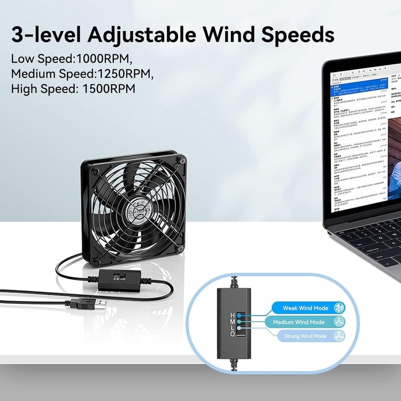 ELUTENG USB ventilátor 3 fokozatú sebességgel, csendes hűtőventilátor PC-hez